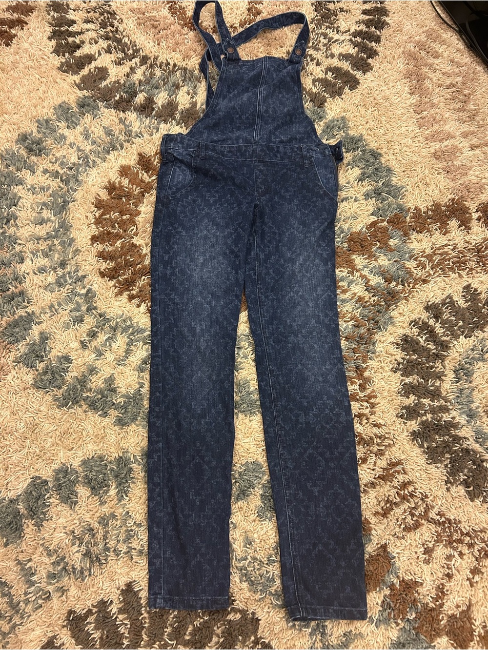 Hollister Dark Wash Denim Overalls with Subtle Print